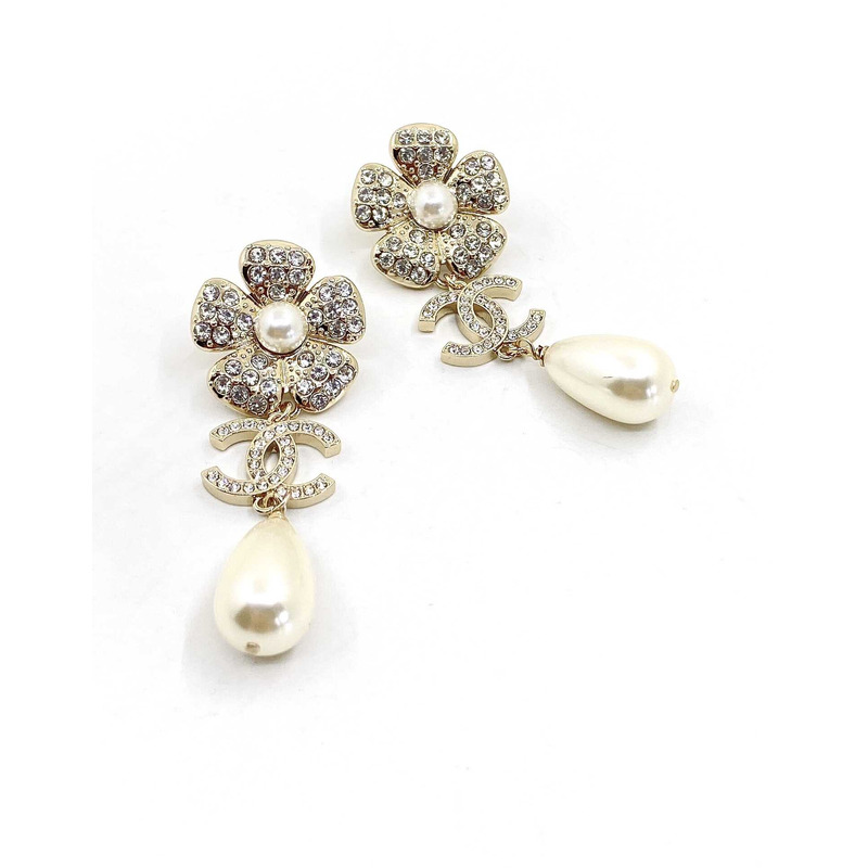 Ch*el cc flower pearl earrings