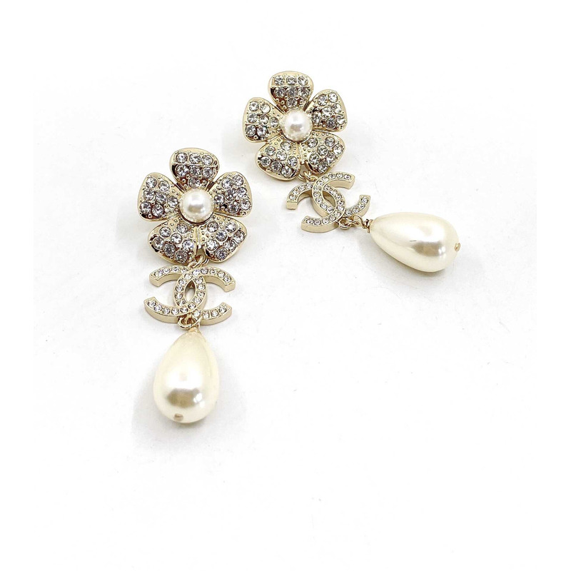 Ch*el cc flower pearl earrings