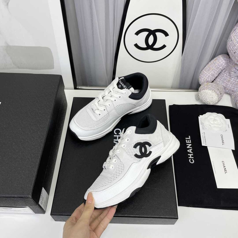 Ch*el cc sneaker black and white