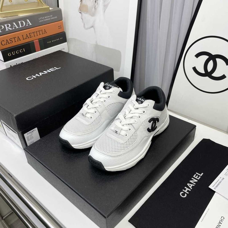 Ch*el cc sneaker black and white