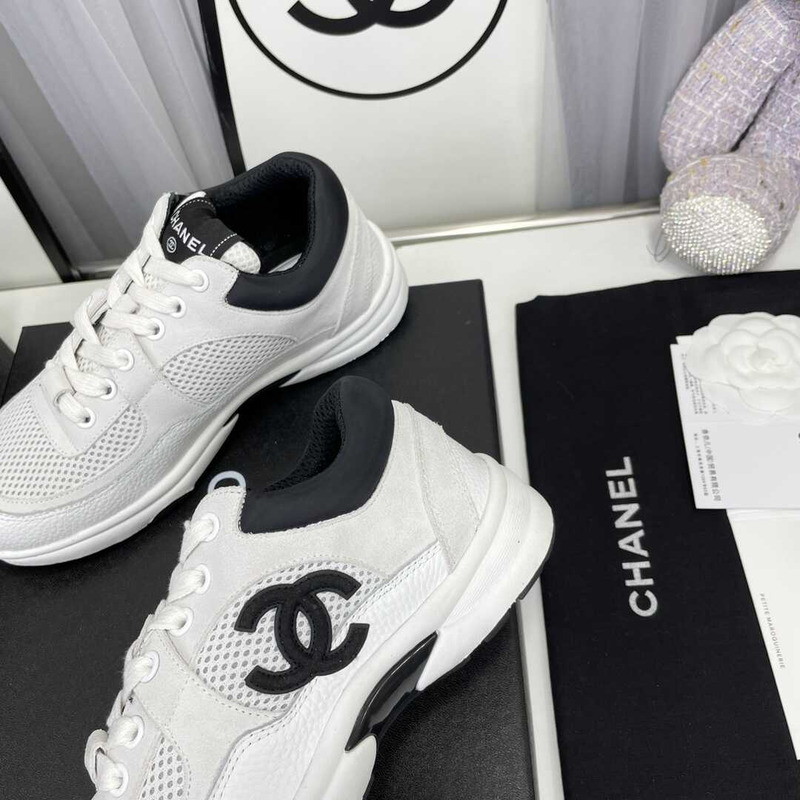 Ch*el cc sneaker black and white