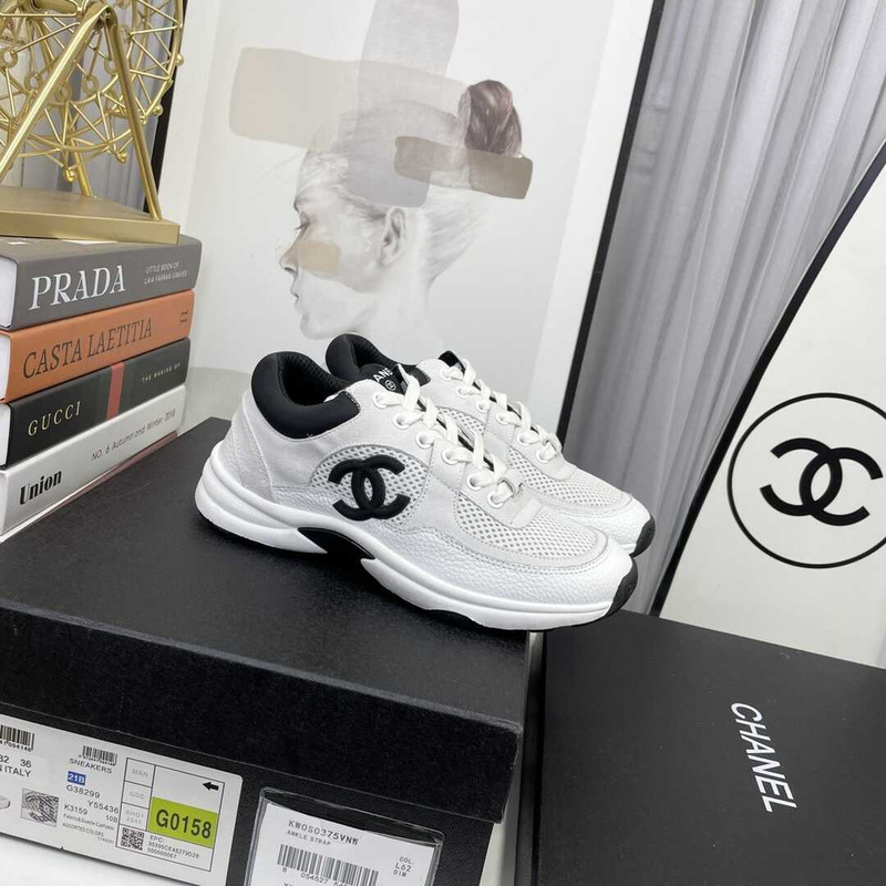 Ch*el cc sneaker black and white