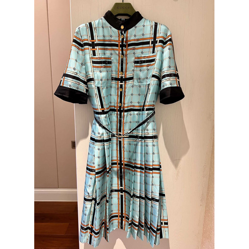 G*u*i gg belt print silk dress