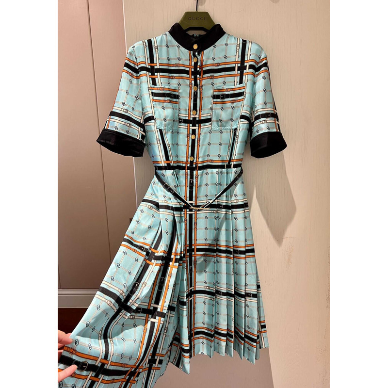 G*u*i gg belt print silk dress