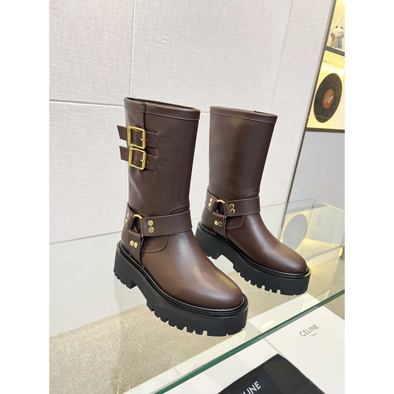 Ce**e biker boots calf leather coffee