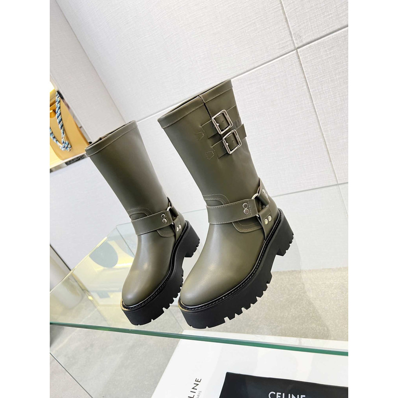 Ce**e biker boots calf leather green