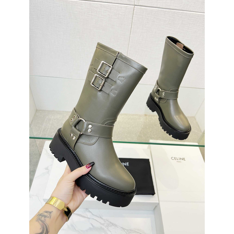 Ce**e biker boots calf leather green