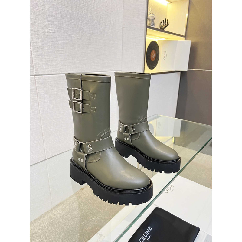 Ce**e biker boots calf leather green