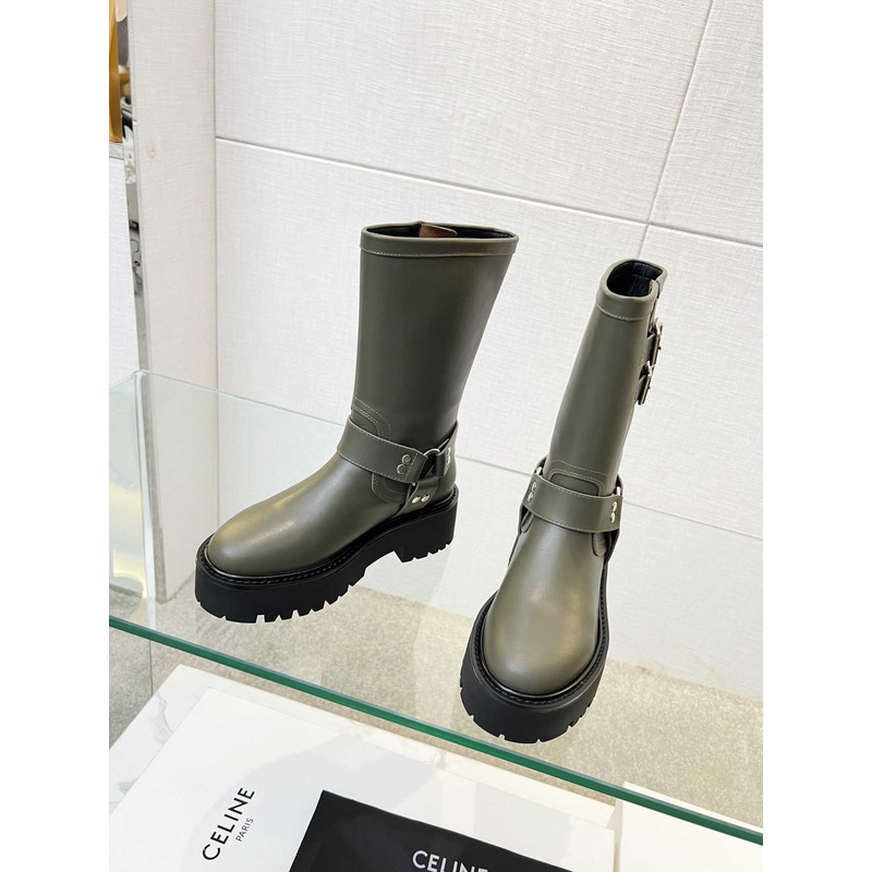 Ce**e biker boots calf leather green