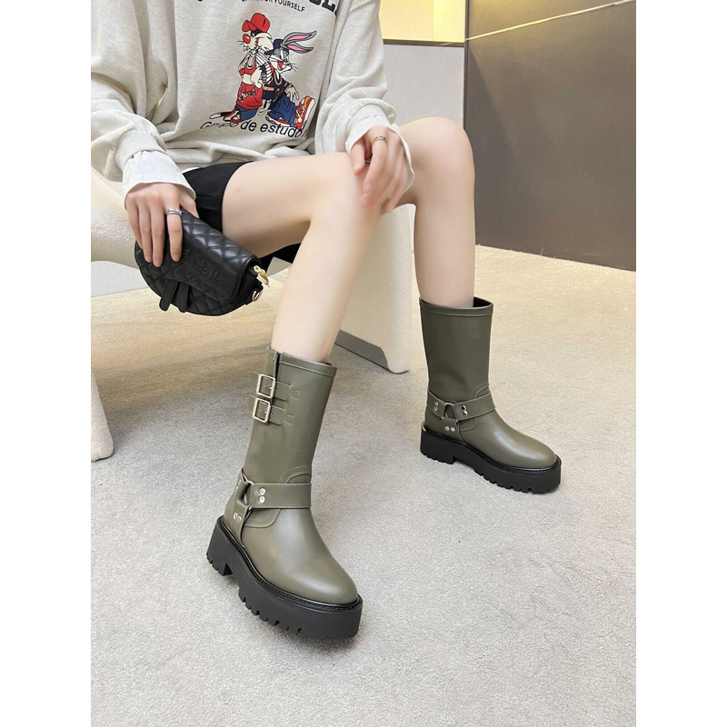 Ce**e biker boots calf leather green