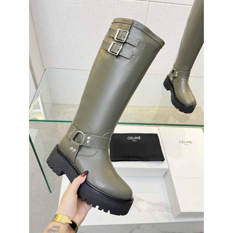 Ce**e biker boots calf leather green