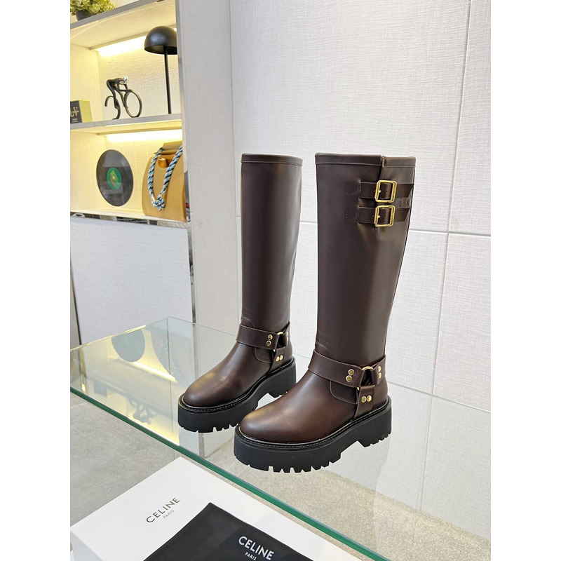 Ce**e biker boots calf leather coffee