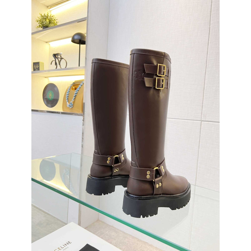 Ce**e biker boots calf leather coffee