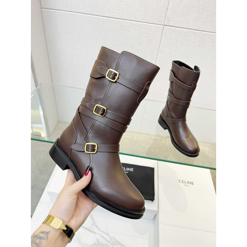 Ce**e biker boots calf leather coffee