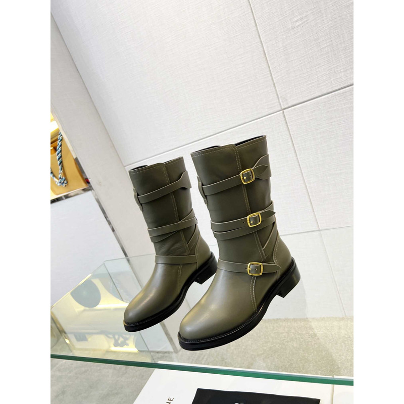 Ce**e biker boots calf leather green