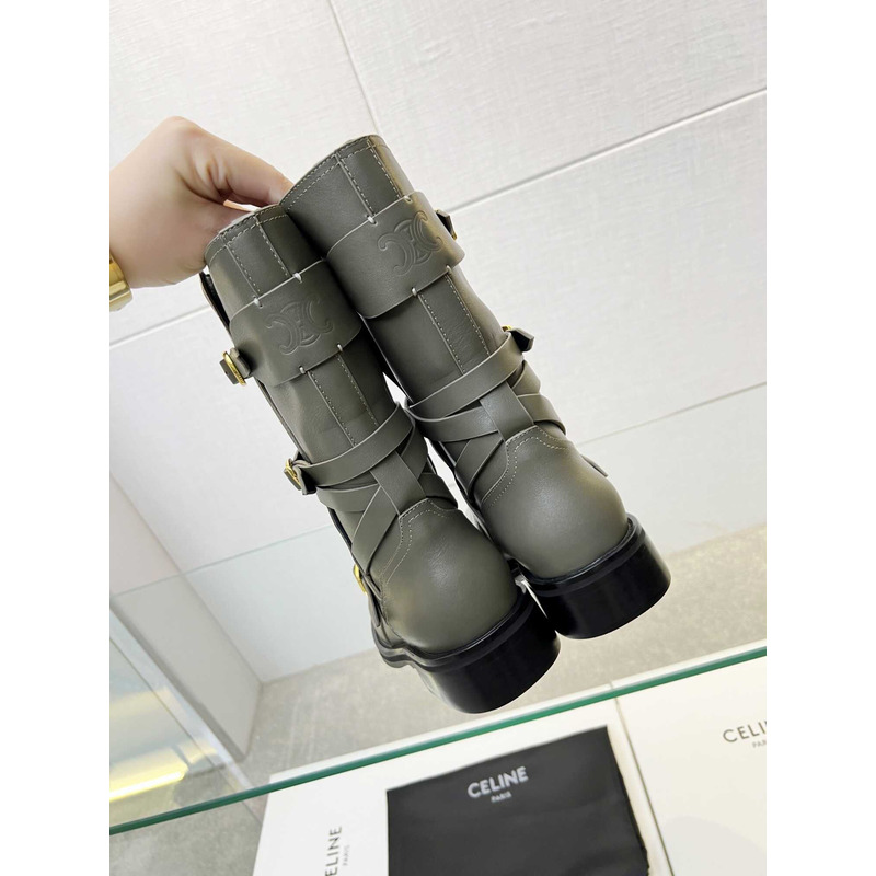 Ce**e biker boots calf leather green