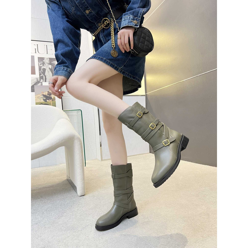 Ce**e biker boots calf leather green