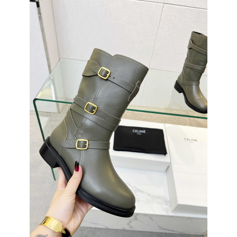 Ce**e biker boots calf leather green