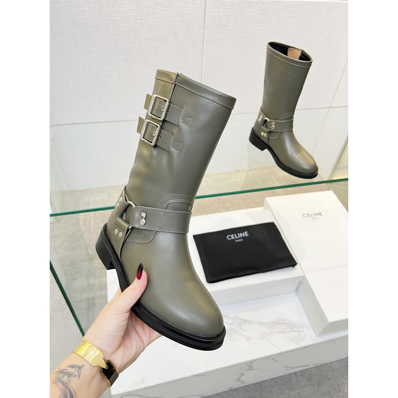 Ce**e biker boots calf leather green