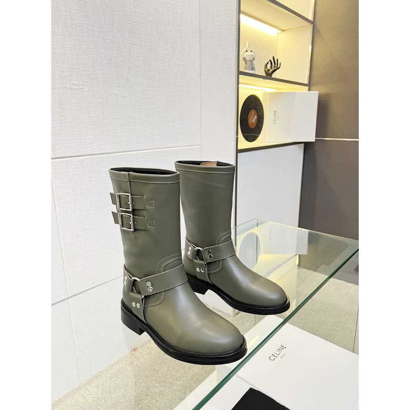 Ce**e biker boots calf leather green