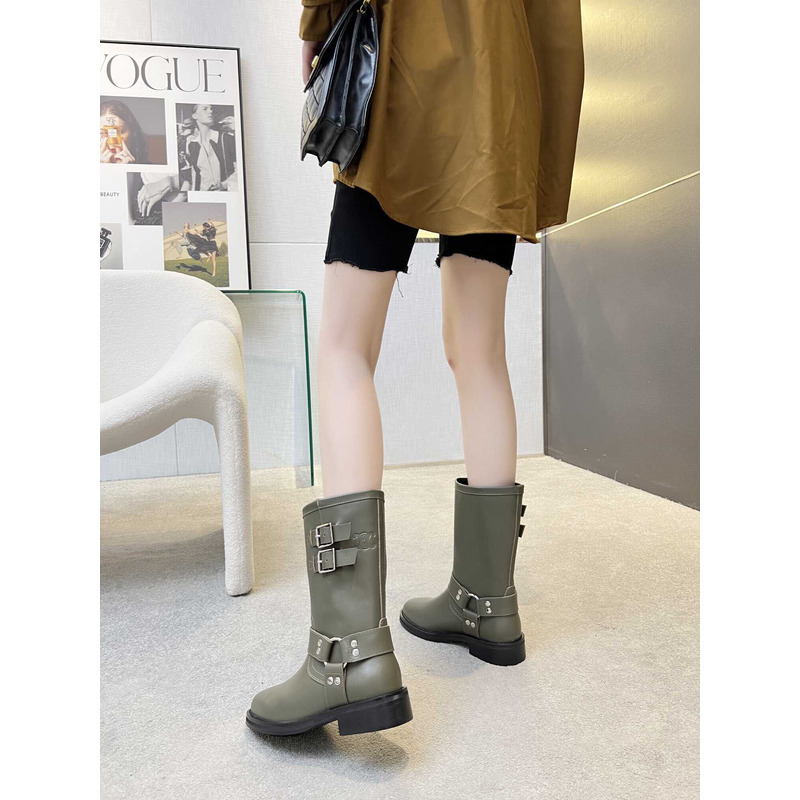 Ce**e biker boots calf leather green