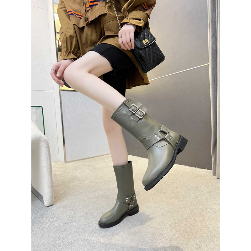 Ce**e biker boots calf leather green