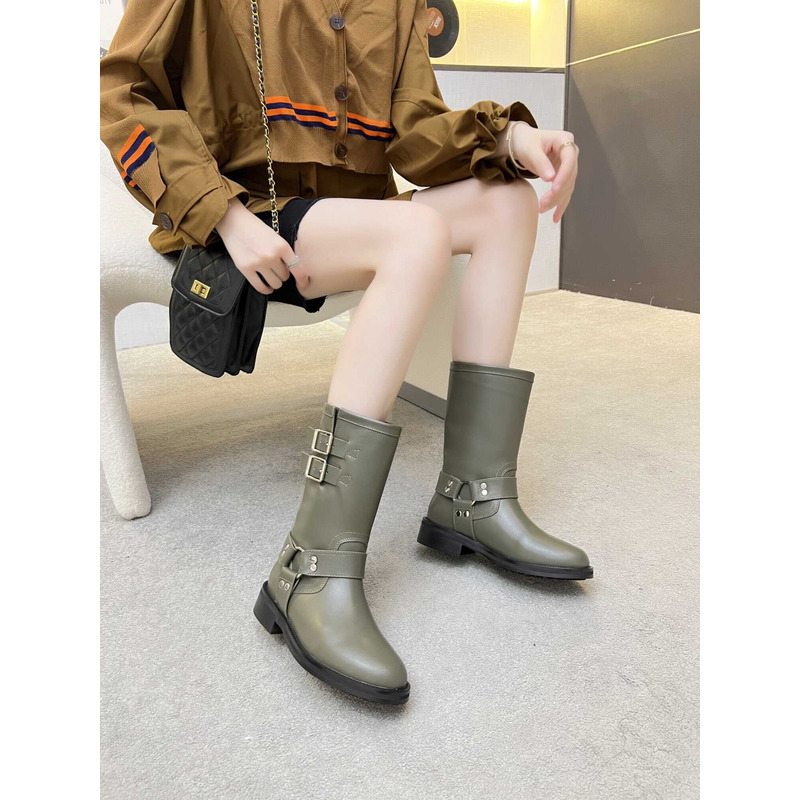 Ce**e biker boots calf leather green