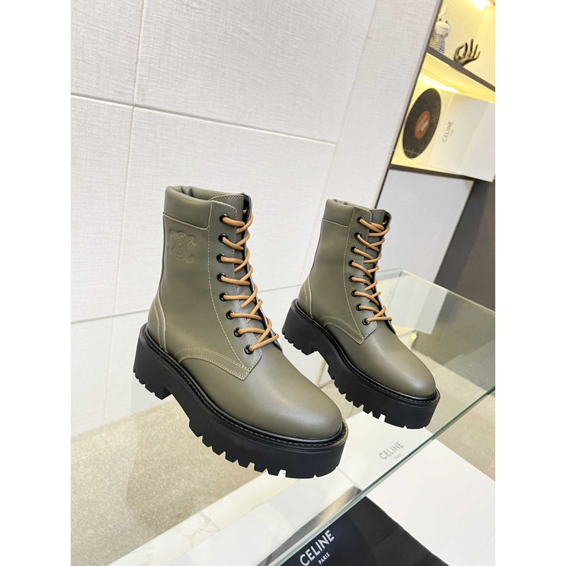 Ce**e lace-up boot with triomphe bulky calfskin green