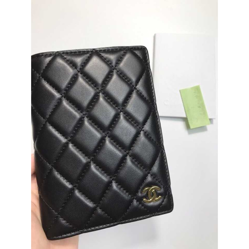 Ch*el card holder lychee leather black gold