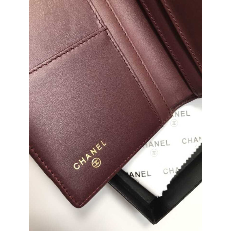 Ch*el card holder lychee leather black gold