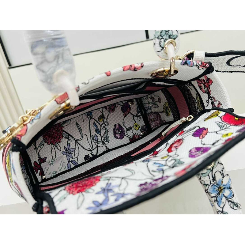 D*or medium lady d-lite bag white multicolor florilegio embroidery