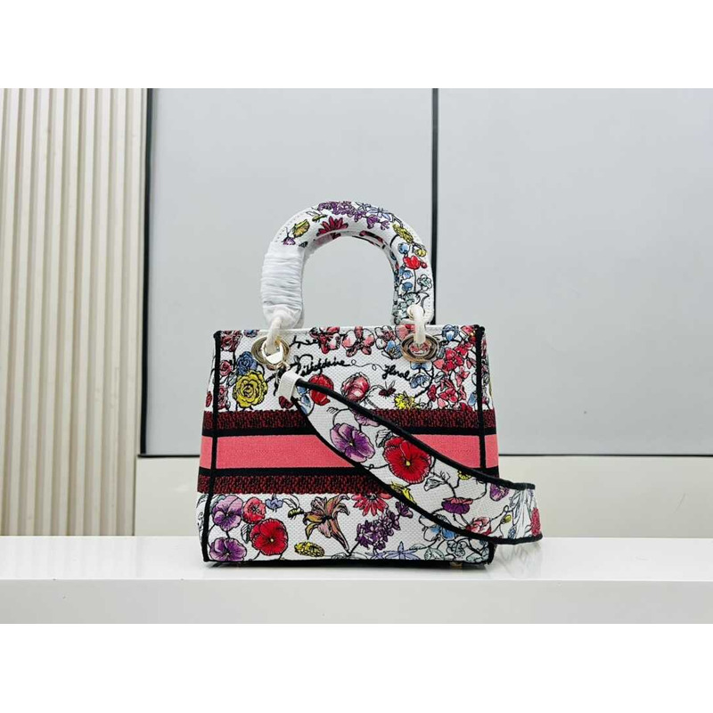 D*or medium lady d-lite bag white multicolor florilegio embroidery