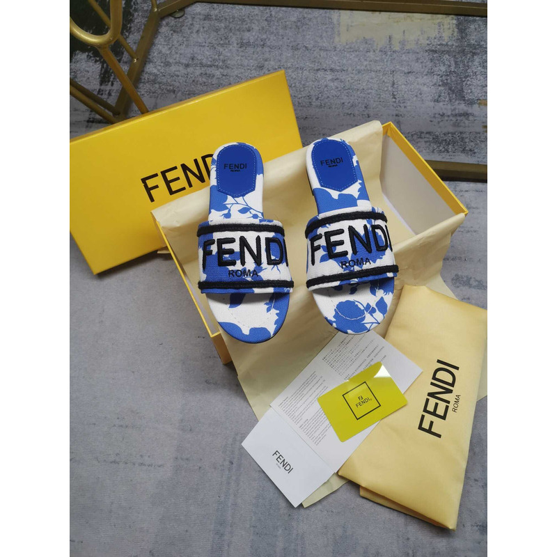 F**di sign canvas sandals blue