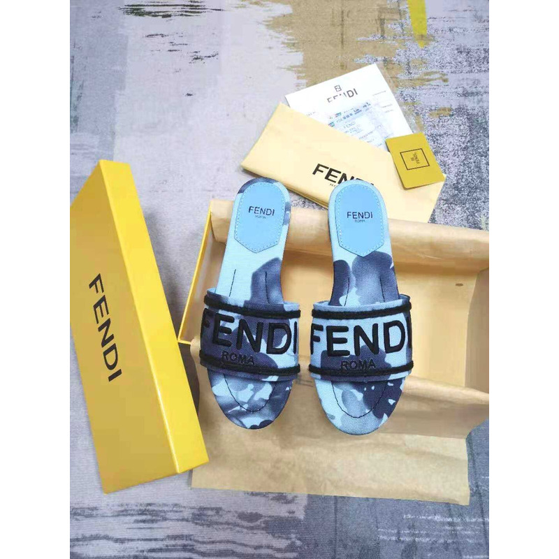 F**di sign canvas sandals baby blue