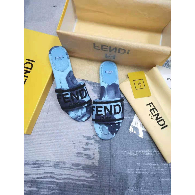 F**di sign canvas sandals baby blue