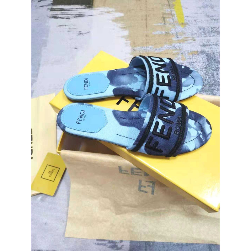 F**di sign canvas sandals baby blue