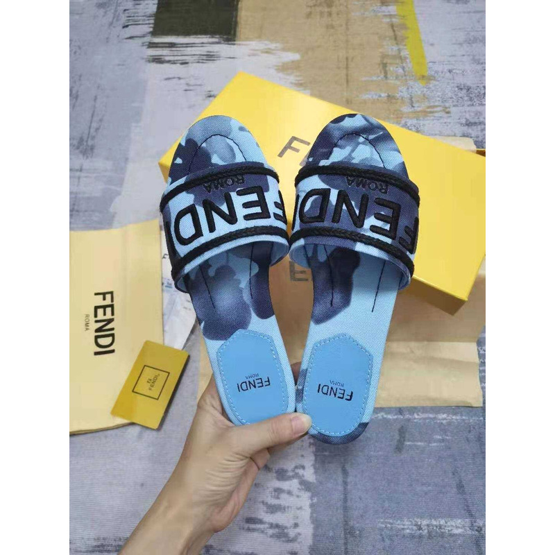 F**di sign canvas sandals baby blue