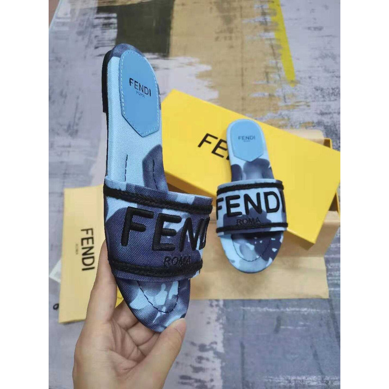 F**di sign canvas sandals baby blue