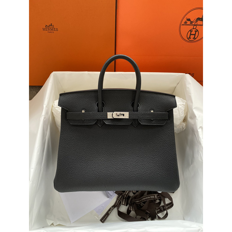 H**mes birkin epsom leather 25 birkin bag black silver buckle