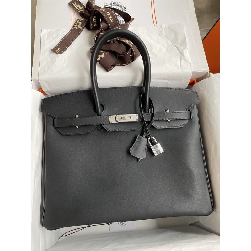 H**mes birkin epsom leather 35 birkin bag black silver buckle