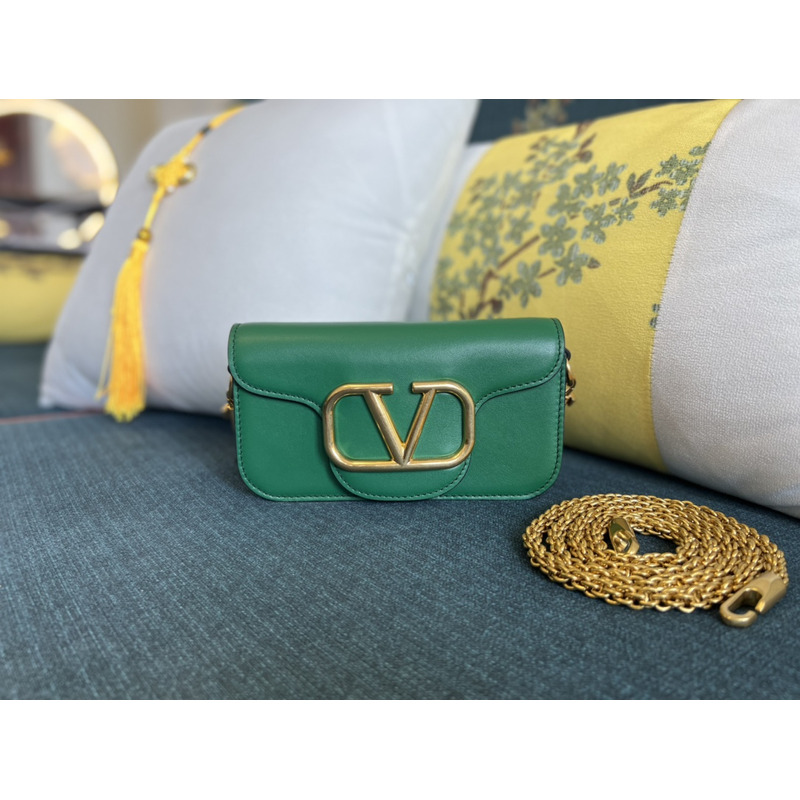 Valentino Loco Small Calf Chain Shoulder Bag Green