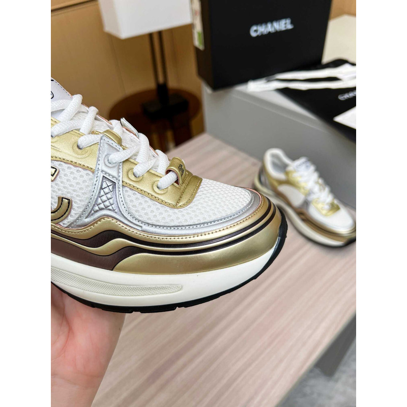 Ch*el sneakers fabric & laminated gold