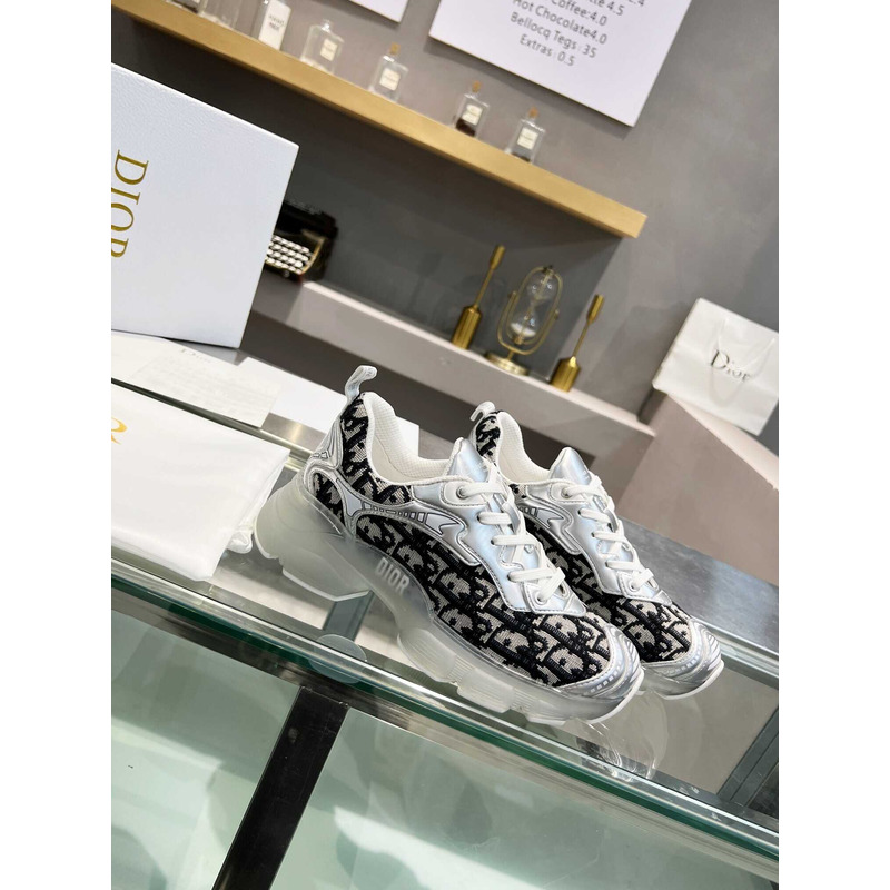 D*or vibe sneakers black technical fabric and oblique print in transparent-effect rubber