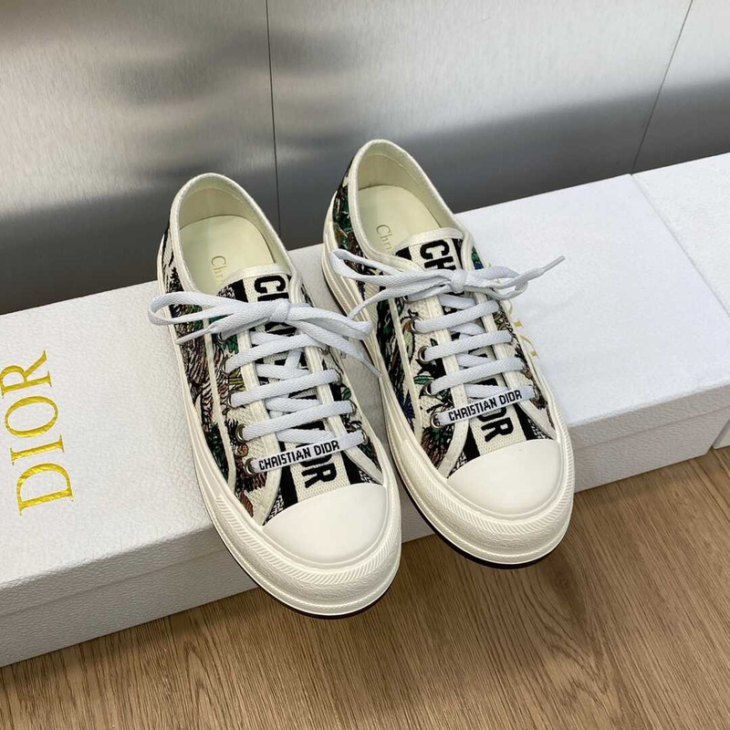 D*or walk\''n\''D*or platform sneakers white and black florilegio embroidered cotton