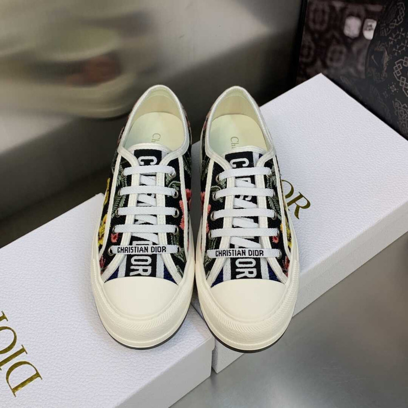 D*or walk\''n\''D*or platform sneakers white black and multicolor florilegio embroidered cotton