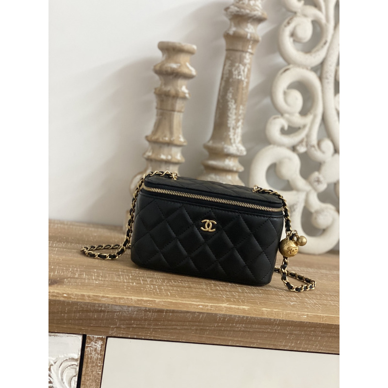 Ch*el black lambskin coco pearl crush vanity case