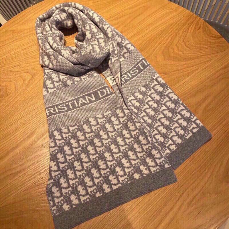 D*or print scarf gray cashmere-blend tech oblique print