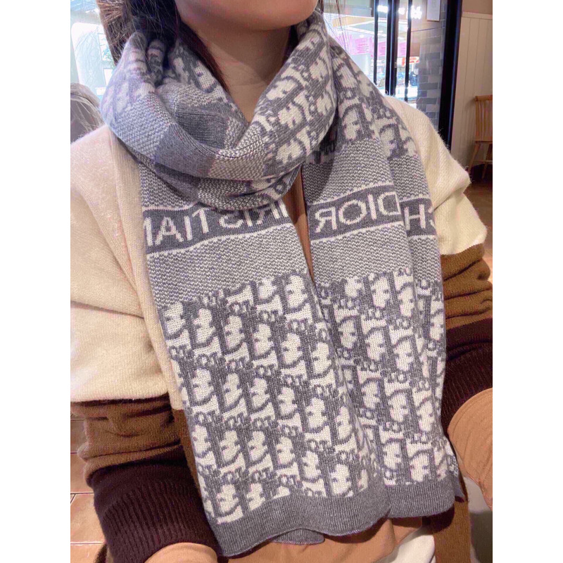 D*or print scarf gray cashmere-blend tech oblique print