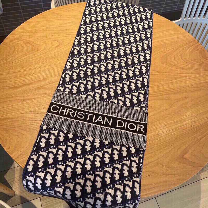 D*or print scarf navy cashmere-blend tech oblique print