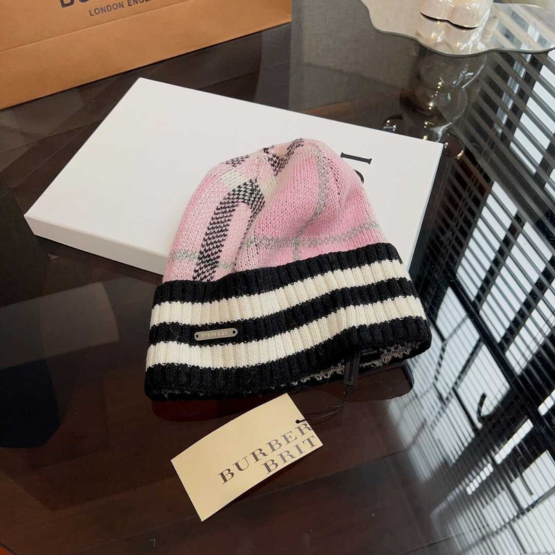 B**rry check pattern beanie pink